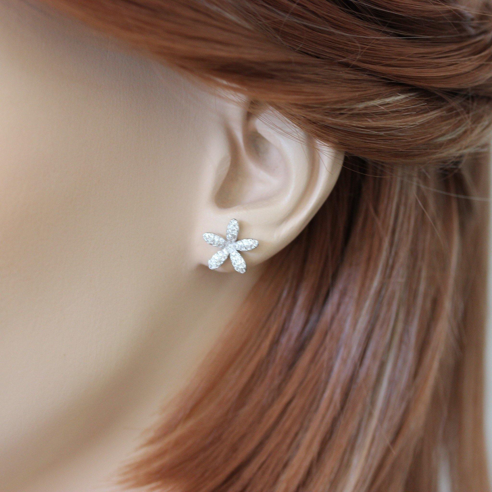Sterling Silver Bridal Wedding 12mm Daisy Flower CZ Stud Earrings - STERLING SILVER DESIGNS