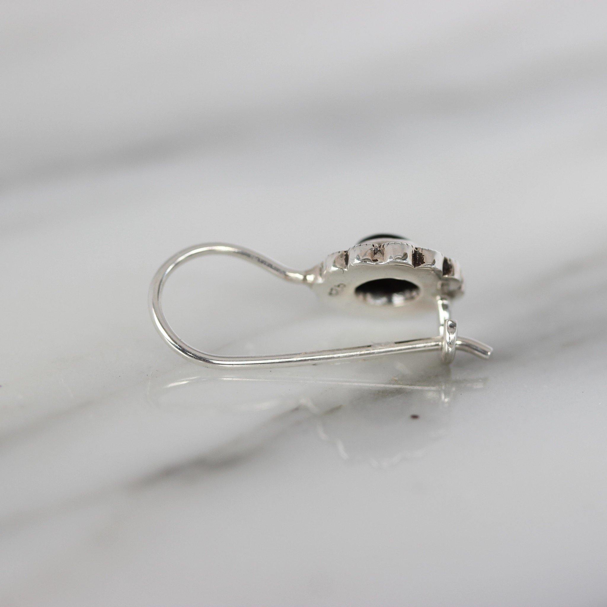 Sterling Silver Marcasite & Black Onyx 10mm French Hook Drop Earrings - STERLING SILVER DESIGNS