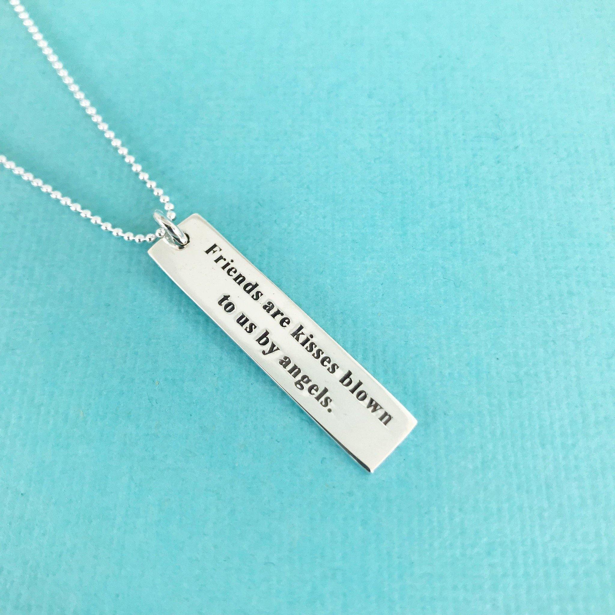 Sterling Silver 'Friends Are Kisses Blown To Us By Angels' 45cm Bar Necklace - STERLING SILVER DESIGNS