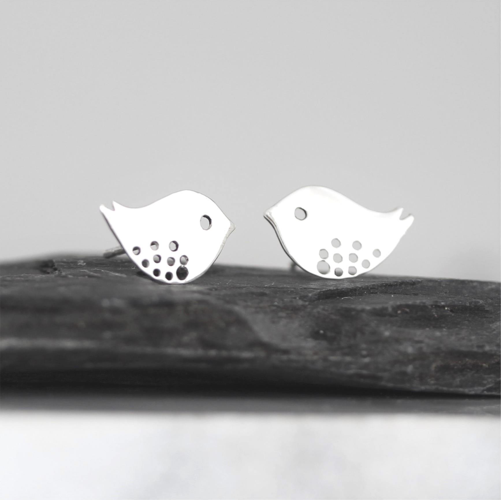 Sterling Silver Large Dove Bird Stud Earrings - STERLING SILVER DESIGNS