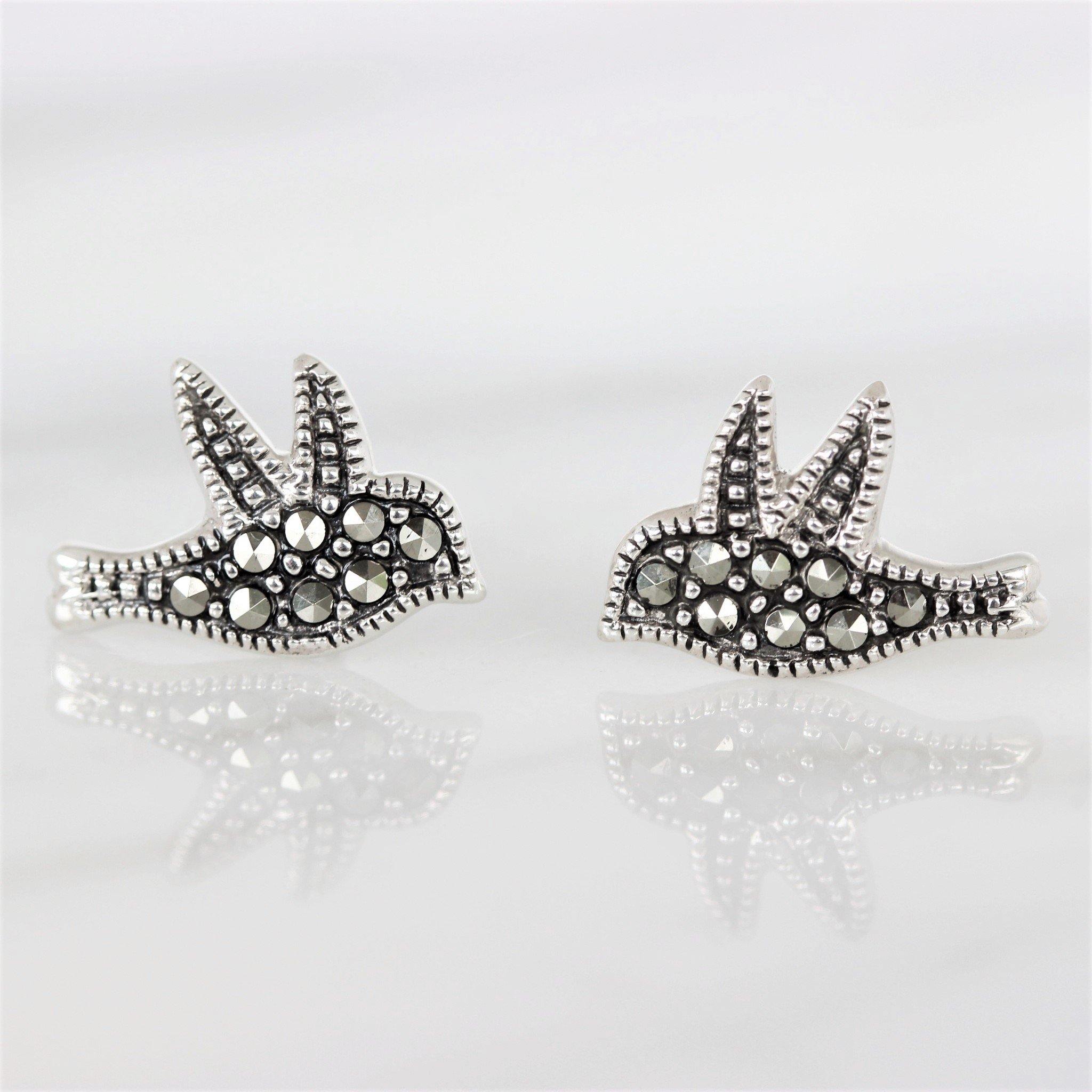 Sterling Silver Vintage Style Marcasite Dove Bird Stud Earrings - STERLING SILVER DESIGNS
