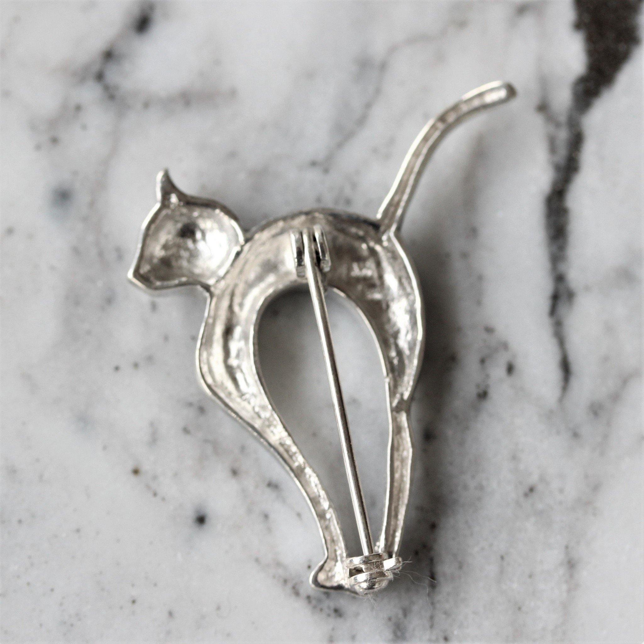 Sterling Silver Marcasite Vintage Inspired Cat Kitten Brooch Pin - STERLING SILVER DESIGNS