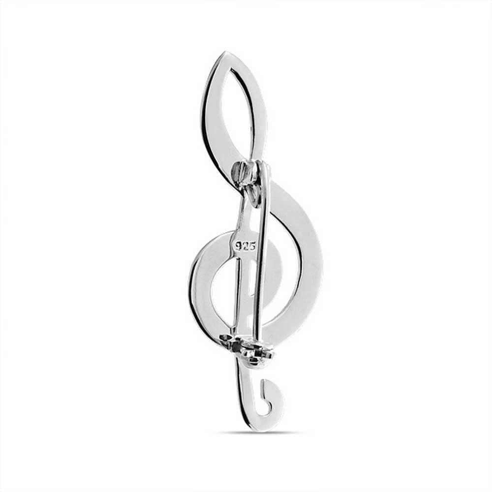Sterling Silver G Clef Music Notes Shaped Brooch Pin Plain Silver - STERLING SILVER DESIGNS